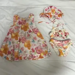オイリリー花柄水着、ワンピース、帽子セット92センチ