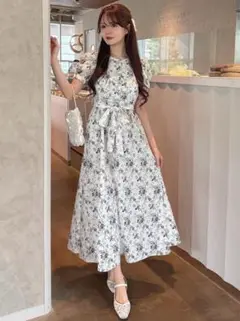 GRL リボンベルト付き花柄パワショルダーワンピース[tg862]