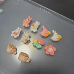 ウサギと花のデコレーションパーツ10個セット まとめ売り