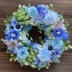 フラワーリース★夏のリース★玄関リース★ブルー系リース★お花沢山のリース