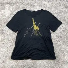 ☆【CORDIER】L相当　黒　半袖Tシャツ アニマル刺繍 シンプル 春夏