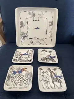 【新品】&Bird 動物デザイン 陶器皿 5枚セット