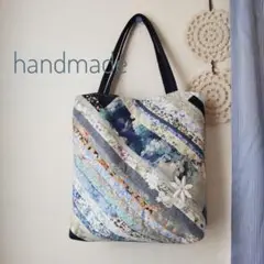 ハンドメイド✳✳パッチワーク　トートバッグ　ブルー　花柄