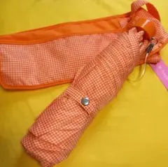 オレンジ ギンガムチェック 折りたたみ傘 55cm