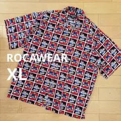 【美品】ROCAWEAR ロカウェア 総柄 DJイラスト 半袖 開襟シャツ XL