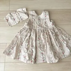 ハンドメイド　花柄ストライプのワンピースと襟