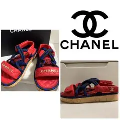 未使用 美品 CHANEL レッドレザー ロゴ サンダル