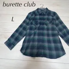 burette club チェックシャツ　紺色×緑　長袖　a806