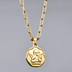 【美品】天使のキューピットの個性的なネックレス18 K金鎖骨チェーンmh