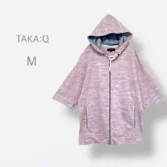 【TAKA:Q】　パーカー　ジップアップ　ドロップショルダー　五分袖　洗える