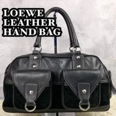 極美品 LOEWE レザー ハンドバッグ アナグラム ファスナー タッセル 黒