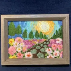 ハンドメイド　刺繍フレーム　花と太陽