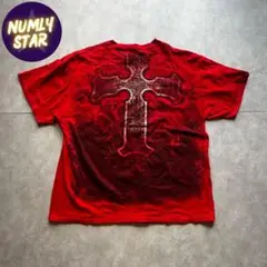 archive grunge cross t-shirt y2k red
