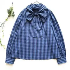 【極美品】ナラカミーチェ　ストレッチ チェック ボウタイ付きブラウス　2XL