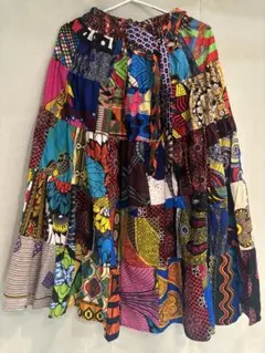 関西万博　アフリカ　カラフルパッチワークフレアスカート