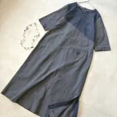 美品　儀右衛門 ギエモン♡久留米絣　パッチワーク　ロングワンピース　くるみボタン