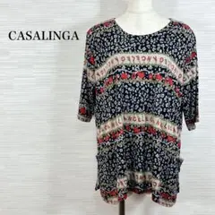★ CASALINGA カットソー　レディース　黒　半袖　レーヨン　花柄