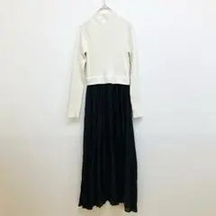 へユム HEYUMM 異素材 ドッキング ワンピース 【F】 ニット 長袖 白黒