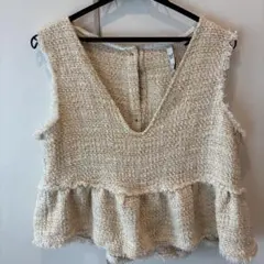 【ZARA】ツイードベスト　イエロー　Lサイズ　ボタン付き　完売