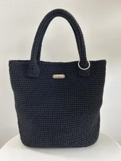 マクラメヤーン　黒のトートバッグ　ショルダー付き　ハンドメイド