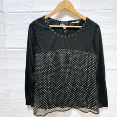 ☆ 3can4on (XS) シフォン ドット 長袖 ブラウス ブラック