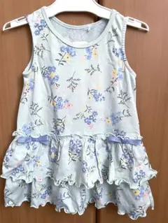 綿100% 花柄ミントグリーンノースリーブチュニック 新品 女の子