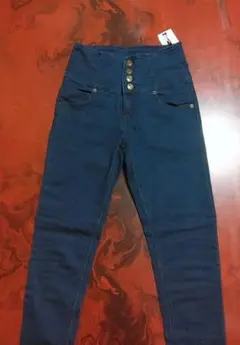 ハイウエスト ダークブルー デニムパンツ L