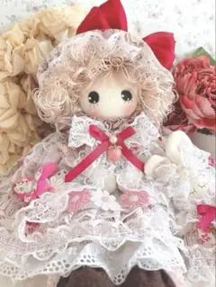 カントリードール♡ハンドメイド♡お人形♡エプロンドール♡ピンク♡