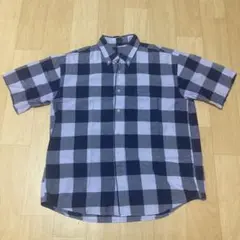 RAGFACTORY 半袖チェックシャツ M ネイビー/ライトパープル　古着