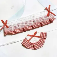 ★No.1013 にじぱぺっと ぬい服 ヘッドドレス スタイ 赤 チェック