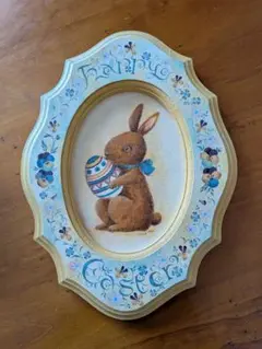 ウサギと卵の木製トールペイント