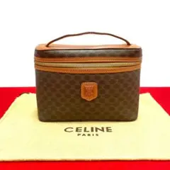 極 美品 セリーヌ マカダム ブラゾン レザー ミニ トート ハンドバッグ 茶