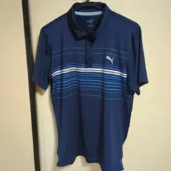 PUMA　プーマ　ゴルフ ネイビー ストライプ ポロシャツ L