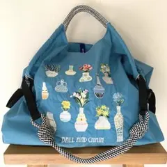新品未使用✨ショルダーストラップ付　フラワーベース刺繍エコバッグ　L　ターコイズ