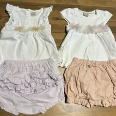 プティマイン　お花モチーフつきチュニック×ブルマセットアップ80 2点セット