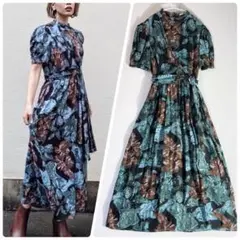 美品SLYスライ花柄ロングワンピース総柄半袖ベルトデザインレトロヴィンテージ