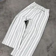 レディース　ストライプパンツ　ワイドパンツ　フレアパンツ　　ウエストゴム　M