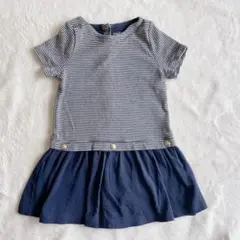 美品80＊ベビーガール プチバトー 切替ボーダーワンピースpetitbateau