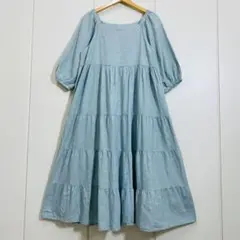 MEDE19F 高瀬真奈さんコラボ コットンリネンティアードワンピース 麻混