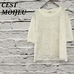 R4757 CEST MOIJEU 異素材切替半袖ニット レース クルーネック