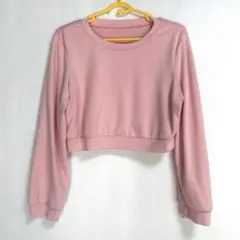 ピンク クロップドスウェット 長袖