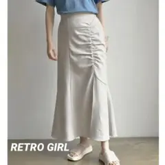 アシンメトリーギャザースリットロングスカート レトロガール　Fサイズ