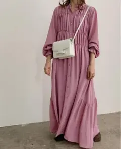 MADEMOISELLE ROPE' シャーリングフェミニンワンピース　ピンク