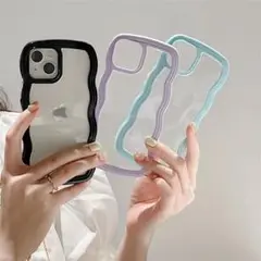 iPhone 16 クリアケース パープル 紫 ウェーブ 背面透明 推し活