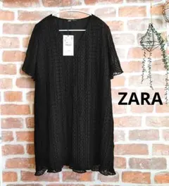 ZARA ブラック ドット柄 Vネック 半袖チュニック S　新品