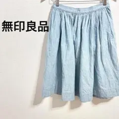 603 無印良品　膝丈フレアスカート　ミニスカ　デニムスカート　ポケット　春夏