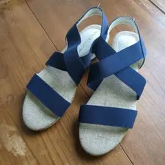 新品♡ウェッジヒール ゴムサンダル♡ネイビー♡24cm