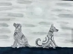 犬のモノクロアート A4サイズ