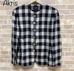 □ Akris アクリス ノーカラーチェックジャケット