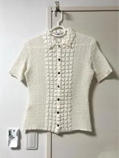 PEPLUM ヨシキヒシヌマ プリーツシャツ ブラウス ホワイト ギャザー 半袖
